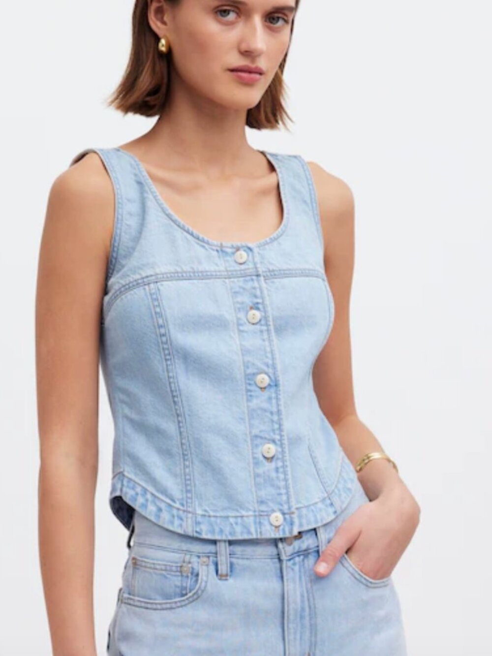 Madewell Denim Button-Front Top • size 8 • NQ573